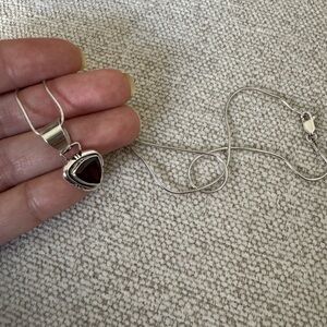 Sterling Silver Garnet Heart / Trillion Pendant Necklace